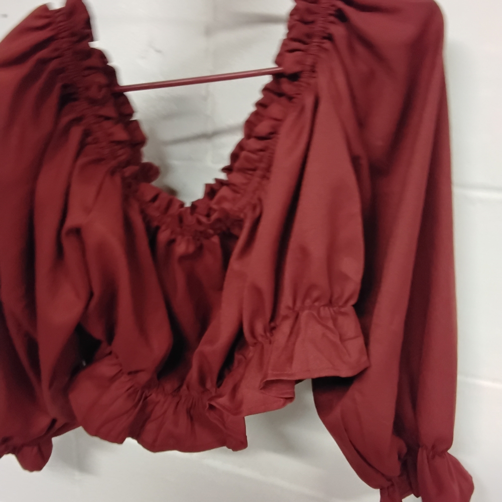 Elegant Ruffled Red Blouse - Picture 3 of 4